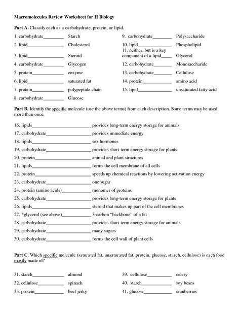 Small biomolecules have molecular weights over a hundred, while most biomolecules have molecular weights in the thousands, tens of millions, or even billions. . Macromolecule worksheet 2 answer key